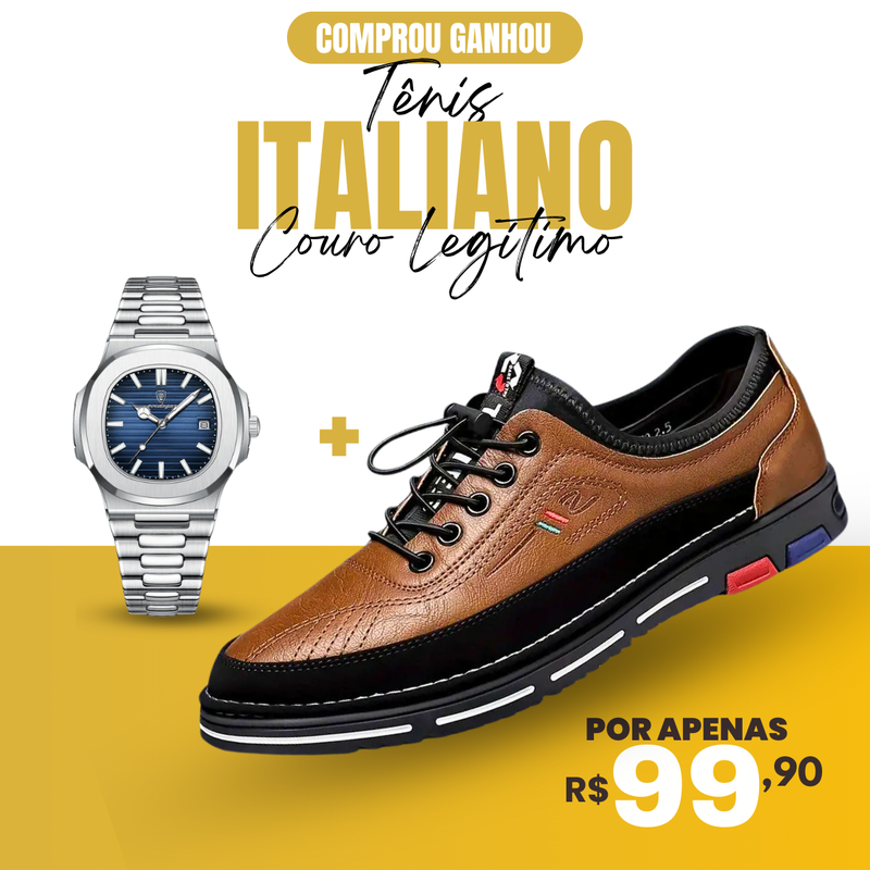 [PROMOÇÃO EXCLUSIVA]  Tênis Ortopédico Italiano de Couro Legitimo + Brinde Exclusivo